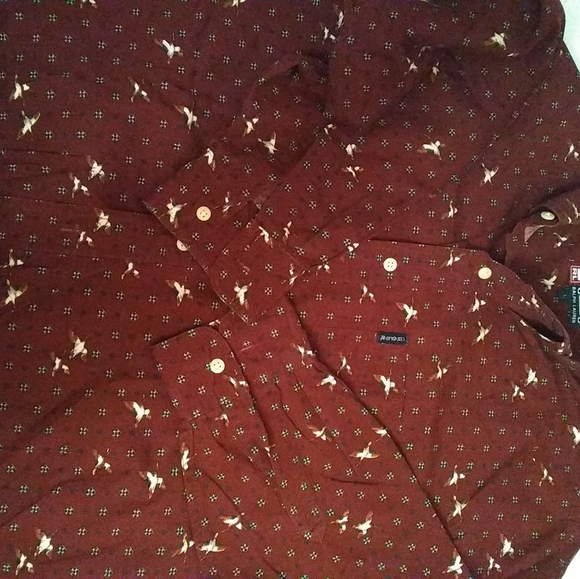 Ralph Lauren Chaps Mens Shirt Burgundy Wild Ducks Button Up Long Sleeved Sz L/50 - Picture 6 of 9